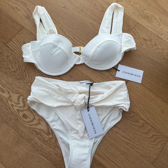 NWT WeWoreWhat Swimsuit Riviera Bikini Bottom In Off White High Waist Sz Small - Picture 3 of 7